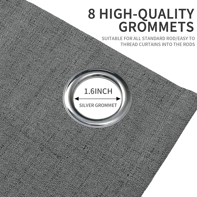 Joydeco Blackout Curtains 90 Inches Long 2 Panels Burg, Room Darkening Curtains for Bedroom, 100% Black Out Textured Thermal Drapes Privacy Protection 2 Panels Set(W42 x L90 Inch, Grey)