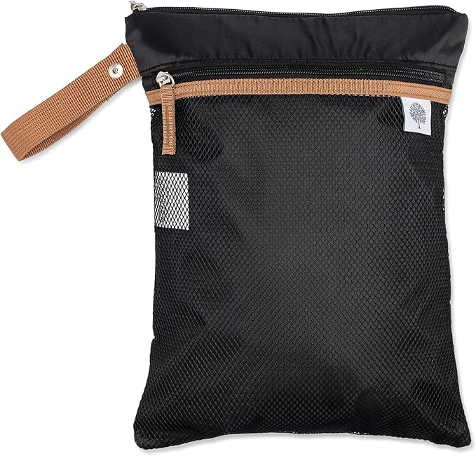 Parker Baby Cloth Diaper Wet Dry Bag - Waterproof Reusable Bag with Mesh Organizer and Zippered Pocket | Stylish, Machine-Washable, Convenient Handle for Diapers, Wet Clothes, Swimsuits - Black