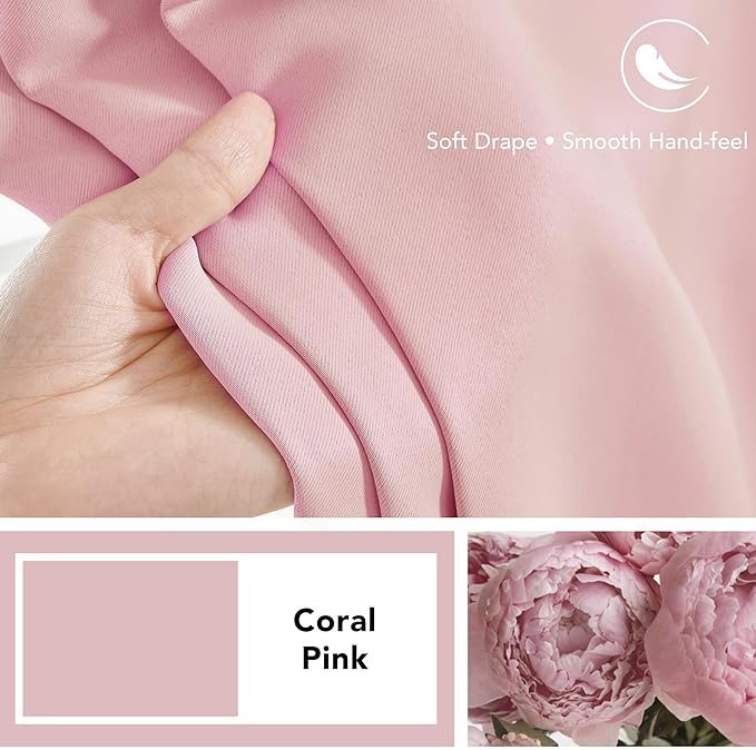 Deconovo Back Tab and Rod Pocket Drapes and Curtains Short Blackout Curtains for Kitchen Windows 42Wx54L Inch Coral Pink 2 Panels