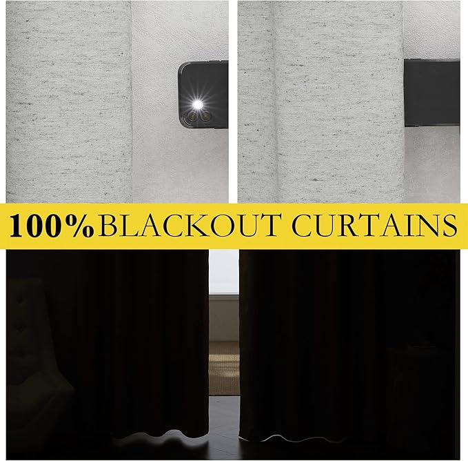 NICETOWN Grey Long Linen Full Shade Panels, Pair of Thermal Insulated & Energy Efficiency Blackout Curtains for Living Room Windows, Lined Silky Performance Window Dressing (52" Wide x 95" Long)