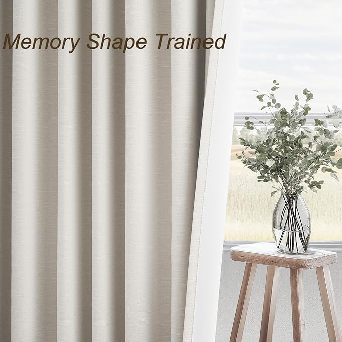Topfinel 108 Inch Extra Long Ivory Birch Curtains for Living Room 100% Blackout Insulating Sound Proof Wide Drapes for Window Treatments Curtains with Hooks and Rings Natural Birch (W40 x L108 x 2)