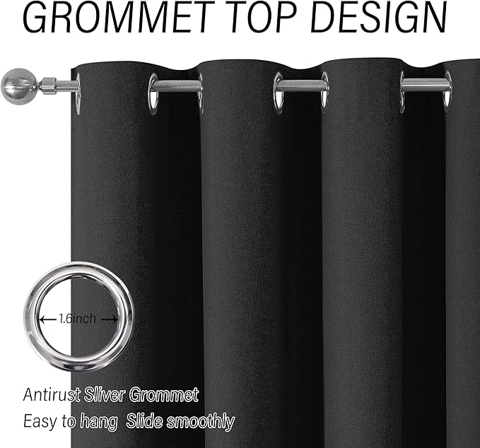 ChrisDowa 100% Blackout Linen Curtains 63 Inches Long 2 Panels for Bedroom Living Room Farmhouse Room Darkening Thermal Insulated Soundproof Grommet Top Window Treatment Drapes(52x63,Black)