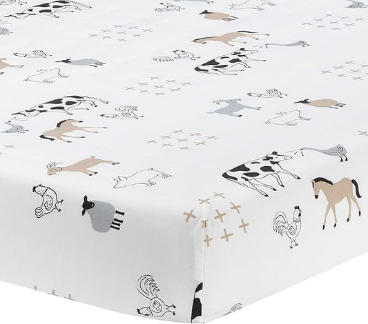 Lambs & Ivy Baby Farm Animals 100% Cotton Fitted Crib Sheet - White