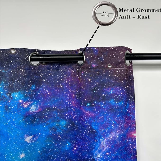 Kids Galaxy Curtains W29.5 x L65 Inch Grommet Thermal Insulated Blackout Window Drapes Space Blue Nebula Star Planet Universe Constellation Starry Print Pattern for Boys Girls Bedroom 2 Panels