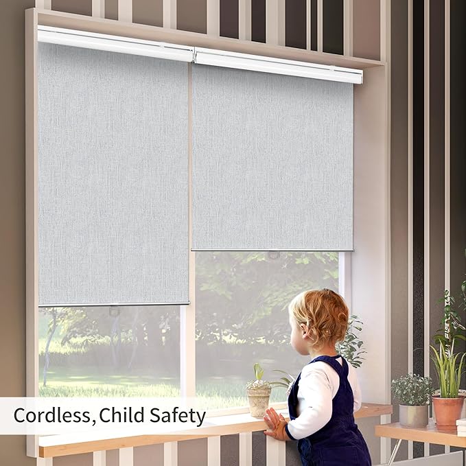 GENIMO 100% Blackout Roller Window Shades, Window Blinds Cordless with Thermal Insulated, UV Protection Fabric, Mini Door Blinds for Home, Office, Bedroom, Easy to Install, Light Grey, 31" W X 72" H