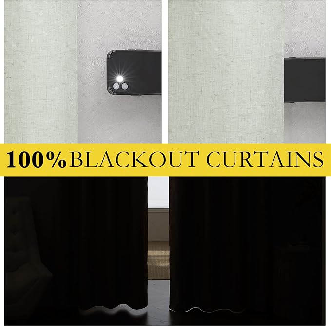 NICETOWN Living Room Full Blackout Greyish Green Linen Curtains 108 inches Length 2 Panels Set with Thermal Insulated Liners, Dual Rod Pocket, Farmhouse Style Keep Warm Large Window Draperies for Hall
