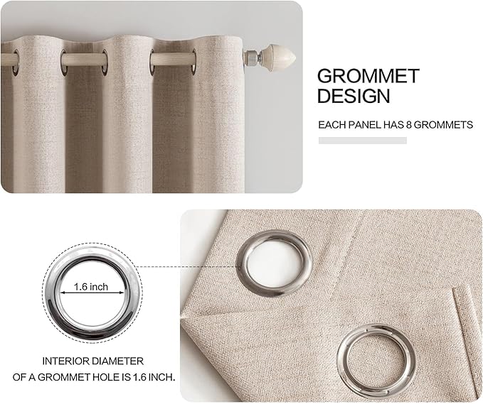 MIULEE Linen Textured Curtains for Bedroom Solid 100% Blackout Thermal Insulated Natural Beige Grommet Room Darkening Curtains & Drapes Luxury Decor for Living Room Nursery 52 x 45 Inch (2 Panels)