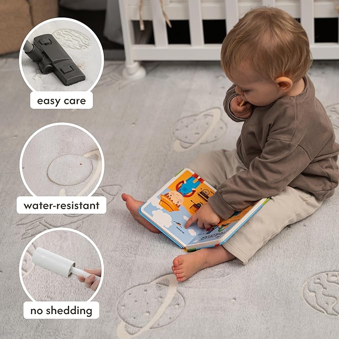 Hakuna Matte GlowCloud Baby Play Mat for Floor 47”x 67” Planets – Coral Velvet Memory Foam Rug for Crawling & Cozy Play – Non-Slip, Water-Resistant, Easy-Care Tummy Time Mat, Playmat for Playpen