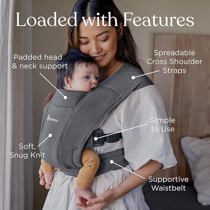 Ergobaby Embrace Baby Carrier Newborn to Toddler - Breathable Baby Carriers for Summer - Cozy Essentials (7-25 Pounds), Ponte Knit, Heather Grey