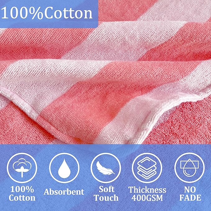VOOVA & MOVAS Baby Towels with Hood, Oversized (2-4Years,22"X22") Made from 100% Soft Cotton,Absorbent Hooded Poncho Towel for Toddler Girls,Perfect for Pool | Swimming | Bath | Beach,Pink Bar Stripe