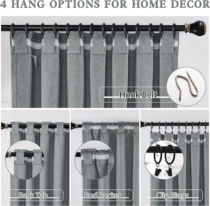DUALIFE Room Darkening Curtains Back Tab Rod Pocket Curtains Thermal Insulated Energy Smart & Noise Blocking Out Privacy Drapes for French Door,2 Panels Set,Dark Grey,W50 x L72 Inch