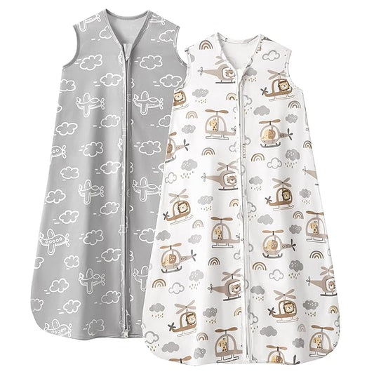 FIEMOL Baby Sleep Sack 18-24 Months, 0.5 TOG Wearable Blanket for Baby Boy and Girl, 2-Way Zipper Toddler Sleeping Bag 2 Pack, Lightweight Sleep Sacks Grey Helicopter（X-Large）