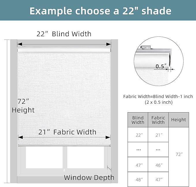 ChrisDowa Cordless 100% Blackout Roller Shade, with Striped Jacquard, Thermal Insulated, UV Protection Fabric, Total Blackout Blinds for Window, French Doors, Home and Office. White, 42" W x 72" H