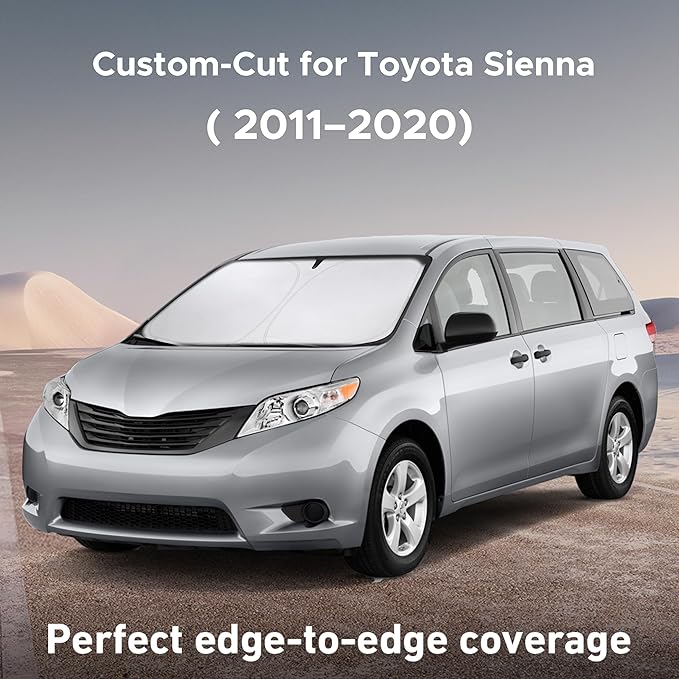 Econour Windshield Sunshade for Toyota Sienna 2011-2018 2019 2020, Sun Visor for Front Windshield & Window Sun Shade Cover, UV Heat Blocker & Protector, Car Accessories