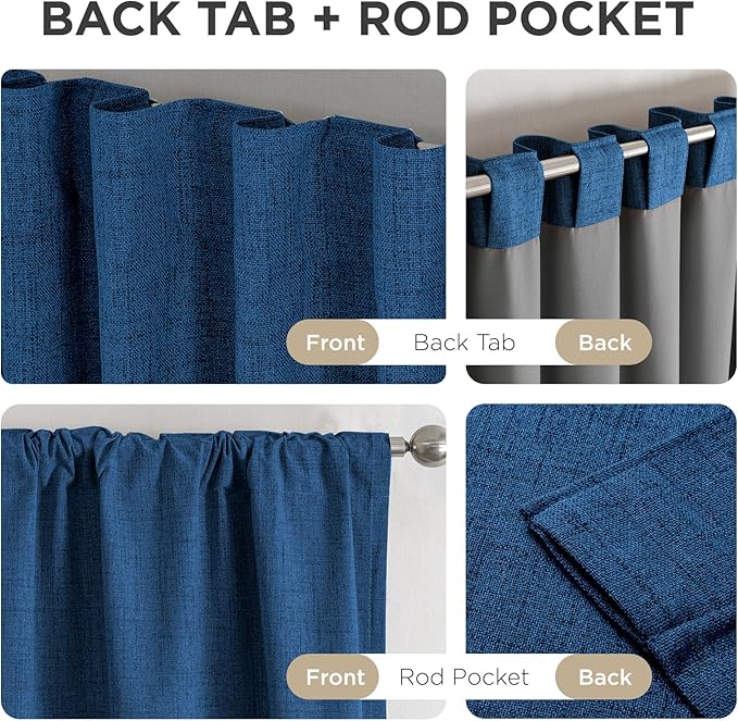 Joydeco Blackout Curtains for Bedroom - 100% Light Blocking 2 Panels Navy Blue Drapes 66" W x 96" L, Thermal Insulated Room Darkening Curtains, Linen Textured for Living Room, Rod Pocket & Back Tabs