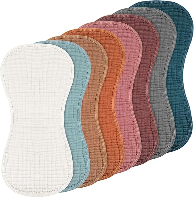 Frienda 8 Pack Muslin Burp Cloths for Baby Large 20 x 10 Inch Cotton Burp Rags for Spit up Drool Absorbent Soft Multicolor Wash Cloths Diapers for Newborn Girl Boy Essential Shower Gift(Bright Color)