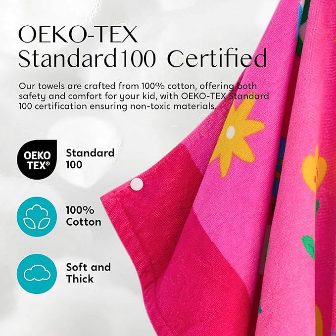 Joiedomi Hooded Towels for Kids Pink Unicorn Soft 100% Cotton Kids Beach Towel 30" x 50" for 3-10 Years Boys Girls Beach Hooded Poncho Absorbent Pool Toddler Swim Bath Wrap