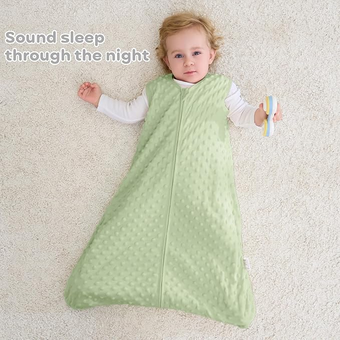 FIEMOL Fleece Baby Sleep Sack 18-24 Months, 1.5 TOG Cotton Baby Wearable Blanket With Soft Plush Dots, 2 Pack Toddler and Infant Warm Sleeping Sack with 2-Way Zipper Green&Grey