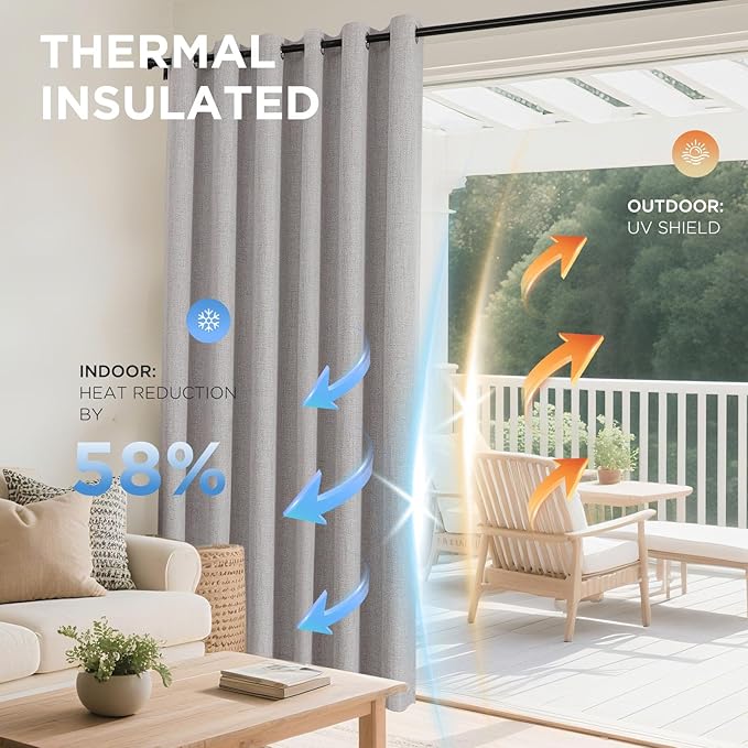 Joydeco Greyish White Black Out Curtains 72 Inch Long 2 Panels Set, Curtains 100% Blackout Room Darkening Drapes for Bedroom, Textured Drapes with Grommets for Living Room Windows