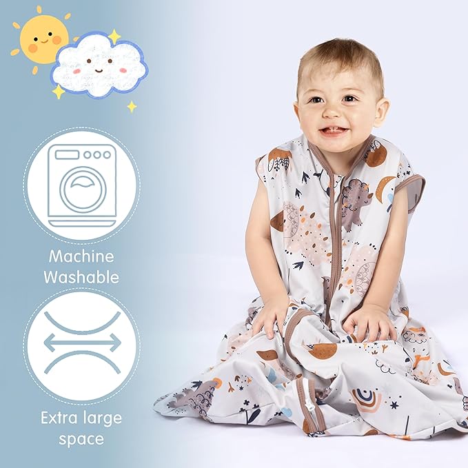 BSTOPPT 3 Pack Baby Sleep Sack 100% Rayon Cotton Baby Sleeping Bag 2-Way Zipper Toddler Wearable Blankets TOG 0.3. (Fox&Dinosaurs&Dark gray, 6-12 Months)