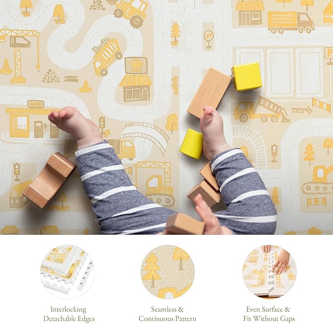 PopsyKosy Premium Baby Floor Play Mat - Thick & Cushioned 0.5 inch Playroom Foam Mat, Non-Toxic Odorless - 6 Tiles - Spacious 6x4 ft. - Stylish & Large, Waterproof for Kids & Toddlers - Warm Beige
