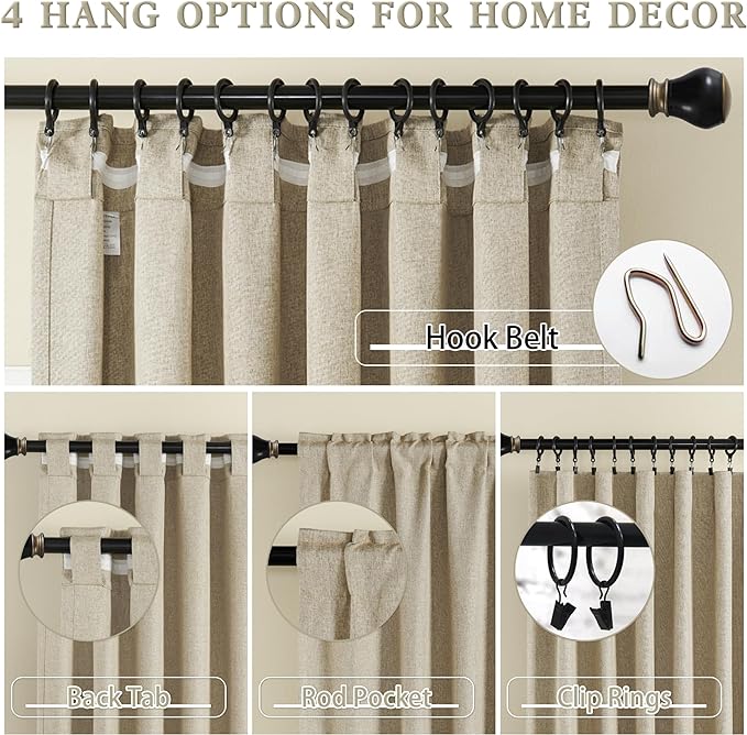 DUALIFE Short Linen Blackout Curtains 2 Panels- Back Tab Rod Pocket Narrow Curtain Panels for Small Window Cafe Kitchen Curtains 54 Inch Length,2 Panels,Taupe Tan Brown,W34 x L54