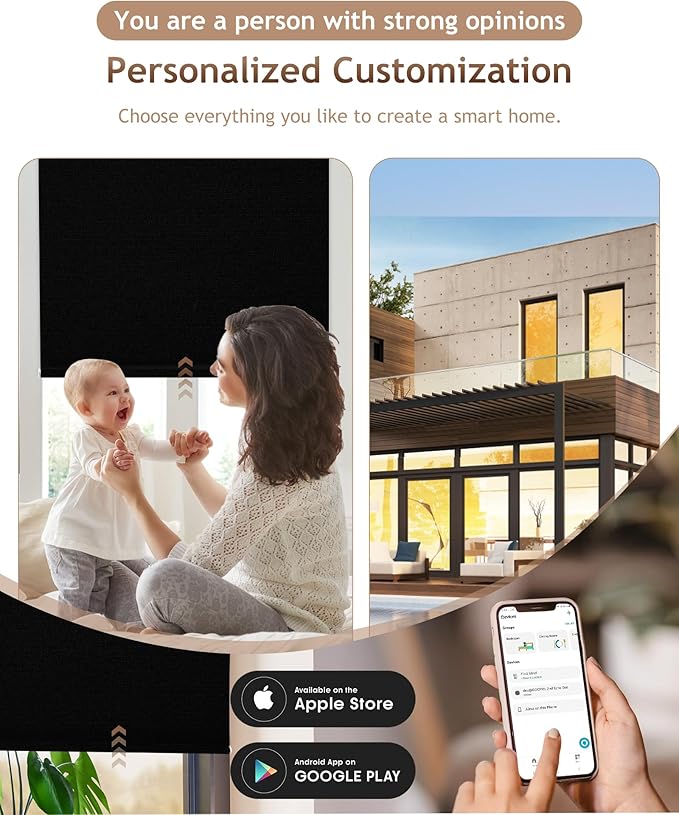 Kincmo Motorized Blinds with Remote,100% Blackout Motorized Roller Shades Work with Apple Homekit,Alexa,Google, Custom Electric Blinds with App,Voice Control (Vinyl Black)
