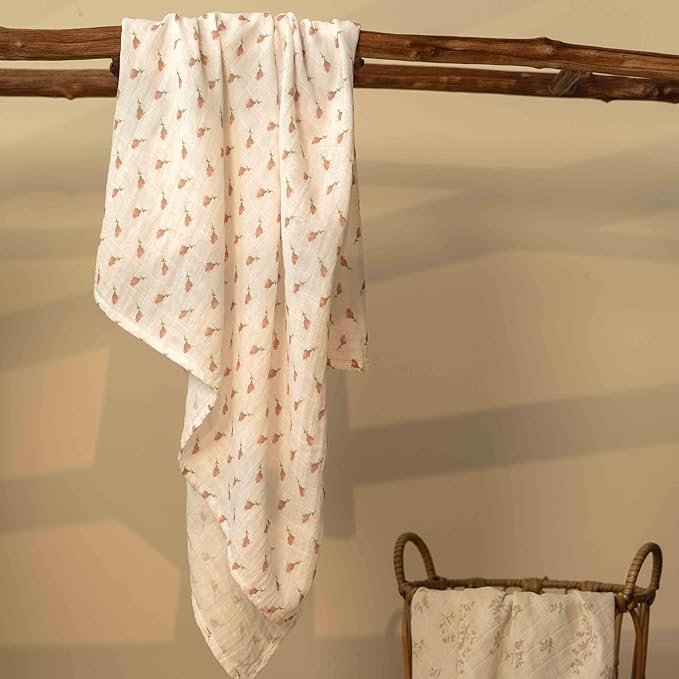 Muslin Swaddle Blankets for Newborn, 4 Pack Cotton Baby Blankets for Girls, Large 31.5 x 43.3 Breathable Soft Receiving Blanket, Essentials Swaddle Wrap Burping Clothes, Flowers