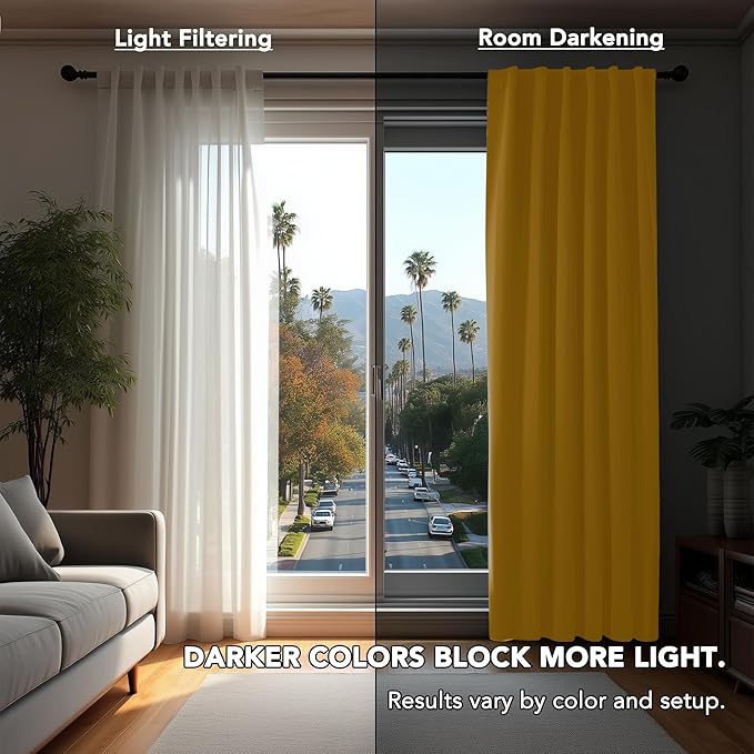 Deconovo Extra Long Blackout Curtains Back Tab and Rod Pocket Thermal Insulated Room Darkening Curtains for Bedroom 52Wx108L Inch Mellow Yellow 2 Panels