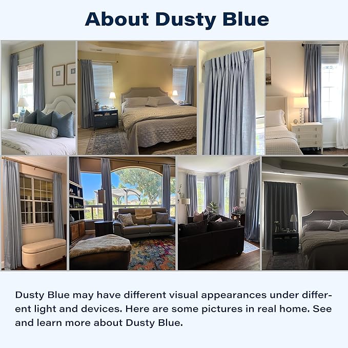 WEST LAKE Dusty Blue Bailey Pinch Pleated Full Blackout Curtains for Bedroom Living Room 112 Inches,Room Darkening Drapes,Thermal Insulating Window Treatment with Back Tabs Hooks,40"Wx112"L(Pack of 2)
