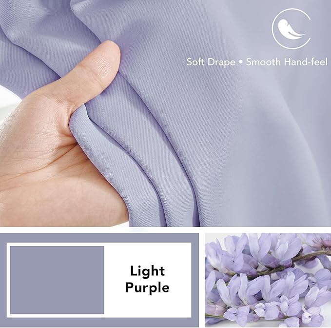 Deconovo Solid Back Tab and Rod Pocket Curtains Thermal Insulated Blackout Window Curtains for Kitchen 52Wx54L Inch Light Purple 2 Panels