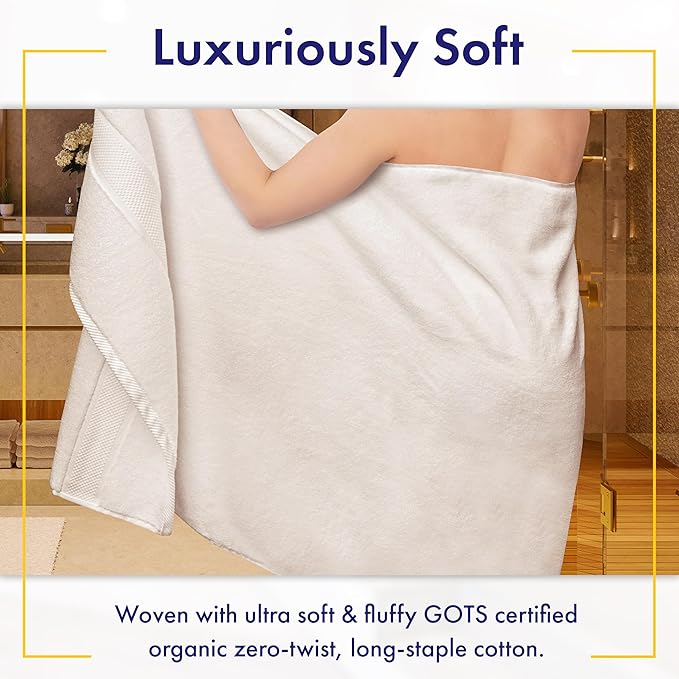 Alusa Home 100% Organic Luxury Bath Sheets - GOTS Certified - Extra Large 35x70 Inches (Pack of 2) Zero-Twist, Long-Staple Cotton Bath Sheet Set (White)