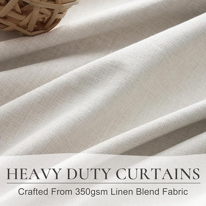 Birch 70 Inches Extra Wide 92 Inch Long Blackout Curtains 2 Panels Set, Pinch Pleated Thick Linen Rustic Drapes for Winter Thermal Living Room Darkening Heavy Large Window Curtain(70"Wx92"L 2Panels)