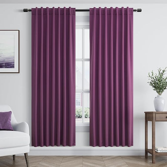 Guken Purple 100% Blackout Curtains 72 Inch Length 2 Panels Set for Living Room Bedroom Back Tab Thermal Insulated Black Out Linen Drapes Room Darkening Window Curtains 52 Inches Width
