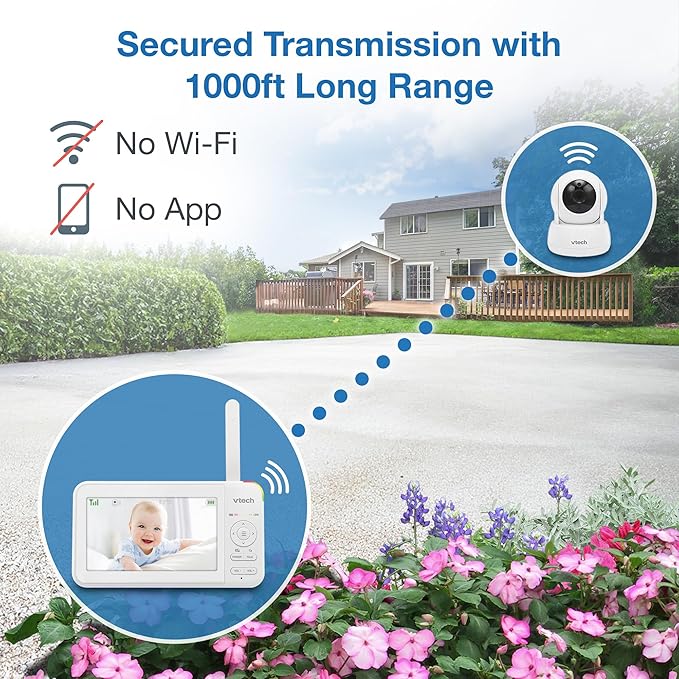 VTech 2 Cameras Video Baby Monitor with 5" LCD Screen,Up to 17Hrs Video & 31Hrs Audio, Night Vision, Pan-Tilt-Zoom, Lullabies, Soothing Sounds, Temperature Sensor,Split Screen, No WiFi: 924-2W