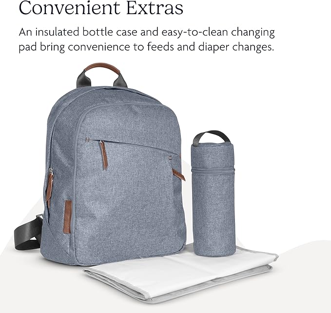 UPPAbaby Changing Backpack/Multiple Storage Compartments/Stroller Strap Attachment/Bottle Insulator and Changing Pad Included/Callum (Stone Blue/Sand Leather)