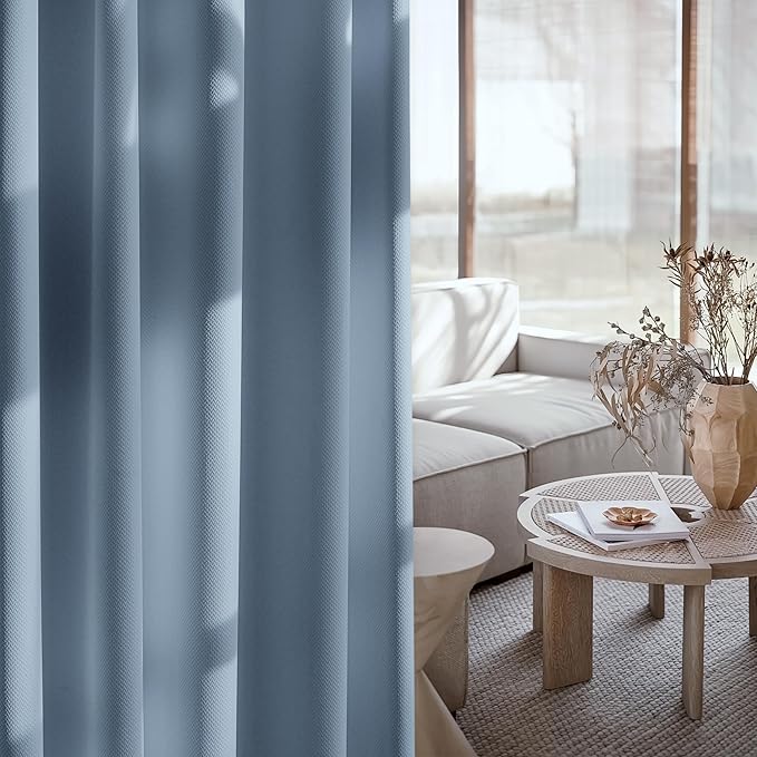 FMFUNCTEX 100% Blackout Curtains for Bedroom, Slate Blue Curtains 63 Inches Long Textured Thermal Insulated Curtains for Living Room, Black Out Drapery Grommet Room Darkening 2 Panels, 40" W x 72" L