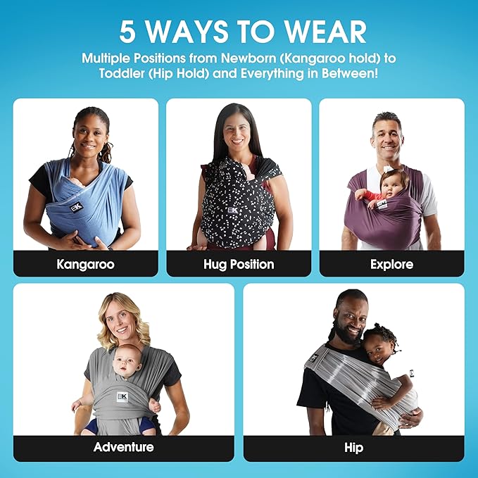 Original Baby K'tan Baby Carrier: #1 Easy Pre-Wrapped, Soft, Slip-On, No Rings, No Buckles | 5 in 1 Baby Sling for Hands-Free Comfort | Heather Grey | Small