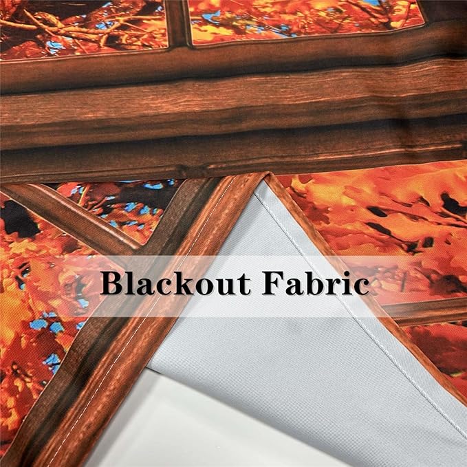 Autumn Blackout Curtains W42 x L63 Inch Grommet Thermal Insulated Room Darkening Window Drapes Nature Fall Tree Landscape Scenery Print Pattern for Bedroom Living Room Cafe Closet 2 Panels