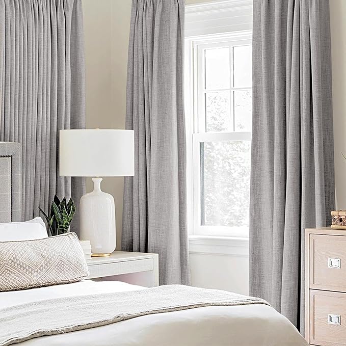 MIULEE Linen Texture Curtains for Bedroom Solid 100% Blackout Thermal Insulated Light Gray Curtains Grommet Room Darkening Drapes for Living Room Nursery 52x54 Inch (2 Panels)