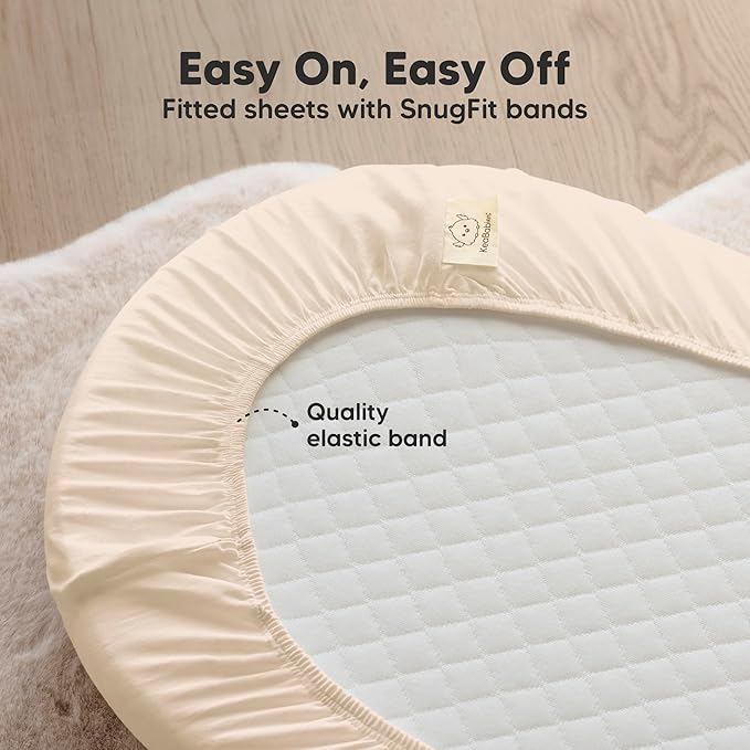 2-Pack Organic Bassinet Sheets for Girls, Boys - 100% Cotton Bassinet Mattress Sheets Compatible with Halo Bassinest Swivel Sleeper, Graco, Baby Delight, Chicco, Fitted Bassinet Sheets (Cameo)