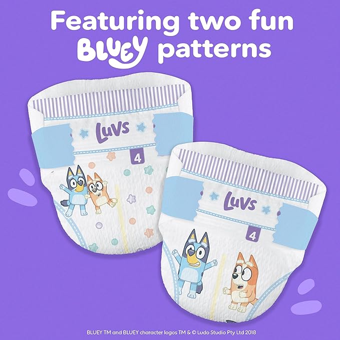 Luvs Size 8 Baby Diapers, Platinum Protection Bluey Diapers for Day & Night,Size 8, 108 Count