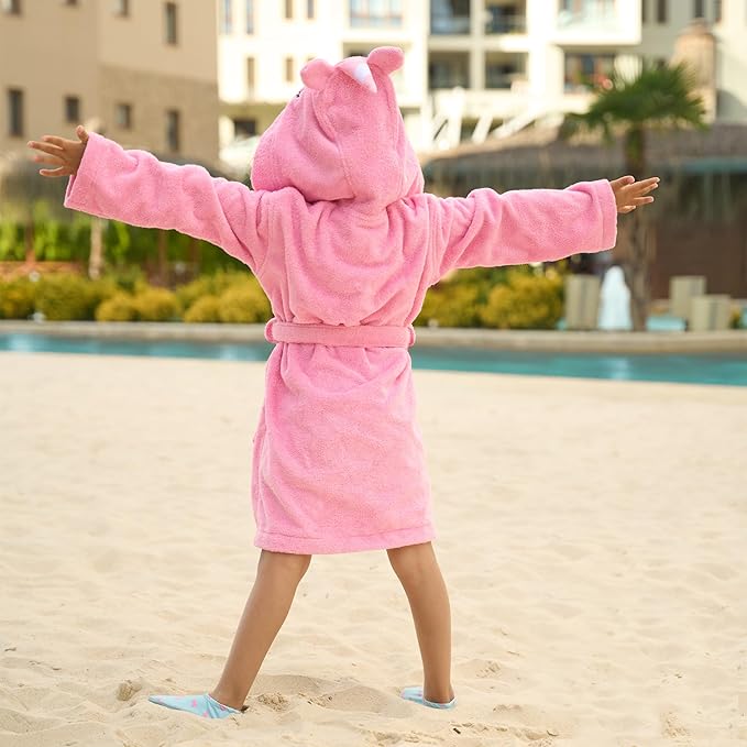 BAGNO MILANO Kids Organic Turkish Cotton Hooded Beach Cover-Up Towel, GOTS Certified, for Boys and Girls (Pink Unicorn, 7-8 Years)