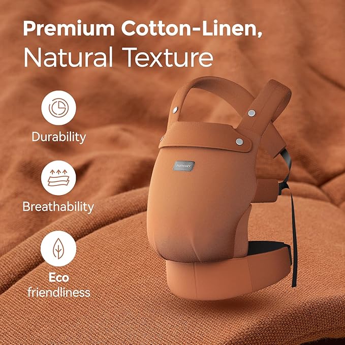 Momcozy Baby Carrier with Natural Cotton Linen, Built to Last, Ergonomic Design, 7-45lbs for Infant and Toddler, Lightweight and Comfortable, Hands-Free for Moms&Dads, Sepia