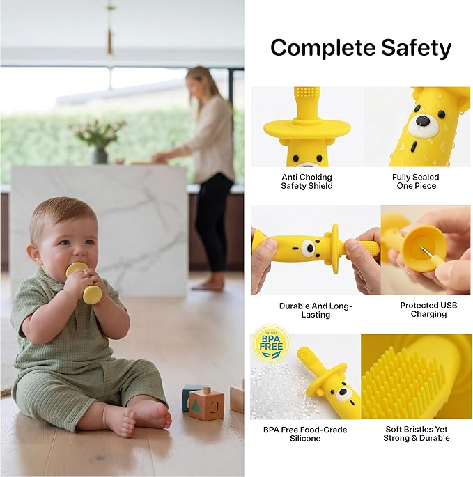 Vibrating Baby Teether & Toothbrush l Teething Relief & Bone Conduction Music l Soft BPA-Free Silicone Baby teethers, Oral Sensory chew Toys for Kids & Babies,Teething Toys 9-24 Months, Blue
