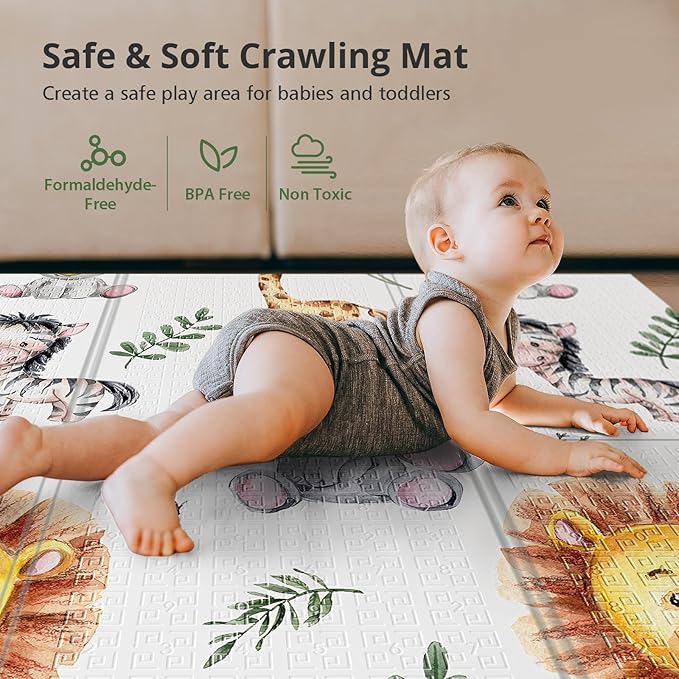 59x59 Foldable Foam Baby Play Mat for Floor, Babies Activity Tummy Time Playmat, Kids Non Toxic Foam Thick Play Mat for Baby, Toddlers, Waterproof & Anti-Slip Crawling Mats,Lion,59x59x0.4