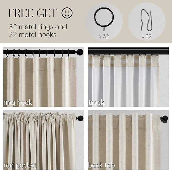 Topfinel Extra Long 132 Inch 100% Blackout Curtains for Livingroom Neutral Boho Linen Blend Farmhouse Curtain Drapes Sound Proof Drapes Privacy Ceiling Track Villa Bedroom 11Ft(W52 xL132 2 Panels)