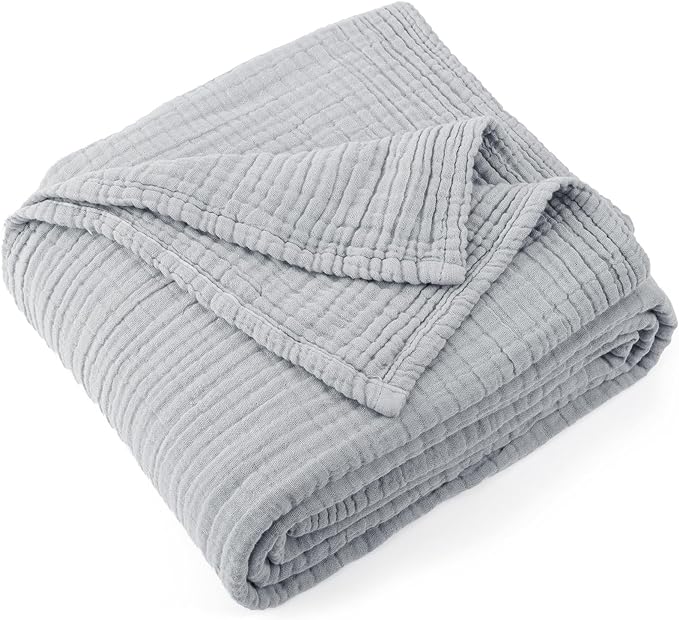 Carriediosa 100% Cotton Muslin Throw Blanket 90" X 90" Queen Size，4-Layers Summer Gauze Throws for Bed Couch，Soft Lightweight Breathable Linen Blankets Bedspread for Adults All Season，Grey
