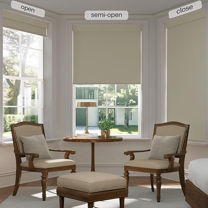 LazBlinds No Drill Blinds for Indoor Windows, Blackout Roller Shades, Cordless Window Blackout Blinds, Thermal Insulated Fabric UV Protection for Home and Office, 25.5" W x 72" H, Beige