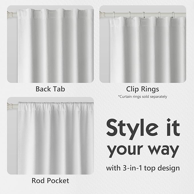 FMFUNCTEX 100% Blackout Curtains for Bedroom, White Back Tab Curtain 108 Inches Long Drapery Thermal Insulated Curtains for Living Room, Black Out Drapes Rod Pocket Room Darkening 2 Panels